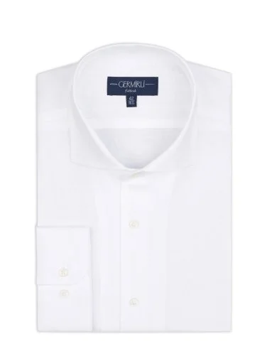 Germirli Beyaz Nevapas Lapel Yaka Keten Gömlek - 2