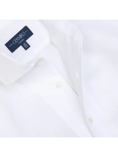 Germirli Beyaz Nevapas Lapel Yaka Keten Gömlek - 1