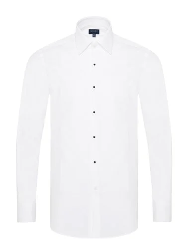 Germirli Beyaz Petek Dokulu Klasik Yaka Slim Fit Damatlık Gömlek - 5