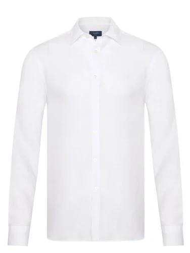 Germirli Beyaz Soft Yaka Tailor Fit Saf Keten Gömlek - 1