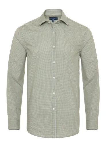 Germirli Beyaz Yeşil Kareli Klasik Yaka Tailor Fit Gömlek - 1