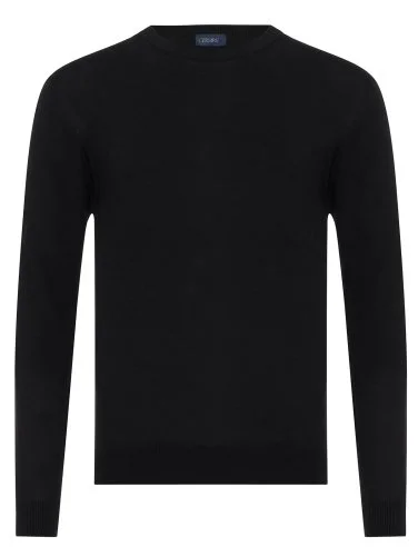 Germirli Bisiklet Yaka Siyah Regular Fit Extra Fine Yün Erkek Triko - 1