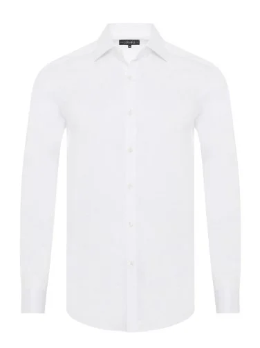 Germirli Black Label Tailor Fit Klasik Yaka 200/2 Pamuk Beyaz Kendinden Desenli Gömlek - 1