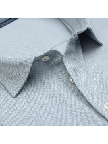 Germirli Buz Mavi Piquet Gömlek Yaka Regular Fit Merserize Pamuk Tencel Tişört - 3