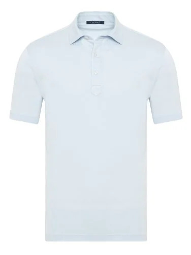 Germirli Buz Mavisi Piquet Gömlek Yaka Regular Fit Merserize Pamuk Tencel Tişört - 1