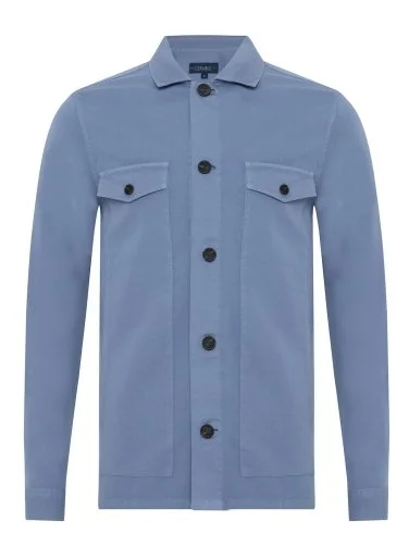 Germirli Elemental Mavi Vintage Yandan Cepli Pamuk Keten Ceket Gömlek - 2