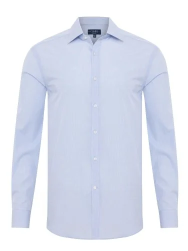 Germirli Exclusive İnce Mavi Çizgili Tailor Fit Klasik Yaka Albini Piumino Giza Pamuk Gömlek - 3