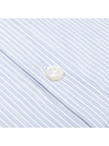 Germirli Exclusive İtalyan Yaka Mavi Çizgili Albini Tailor Fit Tencel Gömlek - 4