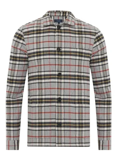 Germirli Gri Beyaz Ekose Kapitone Dikişli Flanel Thomas Mason Tailor Fit Rahat Kalıp Ceket Gömlek - 2