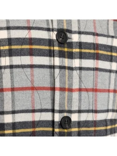 Germirli Gri Beyaz Ekose Kapitone Dikişli Flanel Thomas Mason Tailor Fit Rahat Kalıp Ceket Gömlek - 3