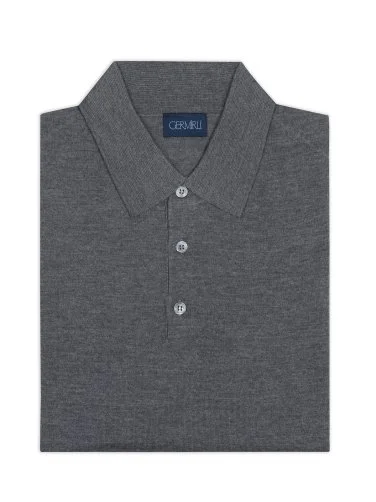 Germirli Gri Düğmeli Polo Yaka Regular Fit Extra Fine Yün Erkek Triko - 2