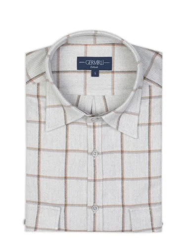 Germirli Gri Flanel Soft Yaka Ekose Albini Tailor Fit Pamuk Lyocell Oduncu Gömlek - 3