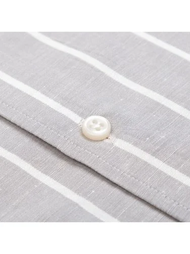 Germirli Gri Kalın Çizgili Nevapas Lapel Yaka Lyocell Keten Gömlek - 3