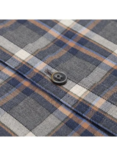 Germirli Gri Lacivert Ekoseli Flanel Düğmeli Yaka Tailor Fit Pamuk Gömlek - 2