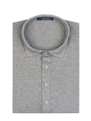 Germirli Gri Piquet Gömlek Yaka Regular Fit Uzun Kollu Tişört - 2