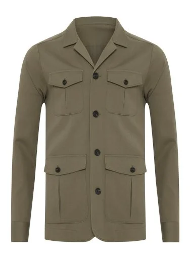 Germirli Haki Rengi Utility Kapak Cepli Pamuklu Ceket Gömlek - 2