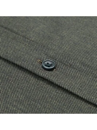 Germirli Haki Tailor Fit Düğmeli Yaka Flanel Gömlek - 3