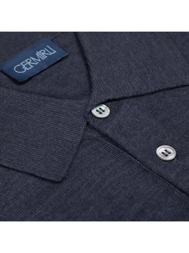 Germirli Havacı Mavi Düğmeli Polo Yaka Regular Fit Extra Fine Yün Erkek Triko - 3