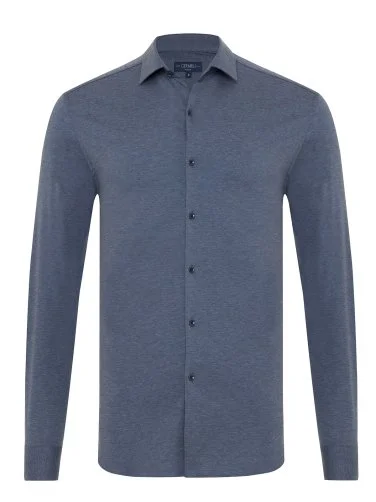 Germirli Havacı Mavi Melanj Albini Active 4Flex Soft Yaka Slim Fit Gömlek - 1