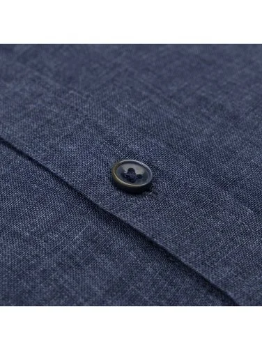 Germirli Indigo Lacivert Delave Keten Düğmeli Yaka Tailor Fit Gömlek - 3