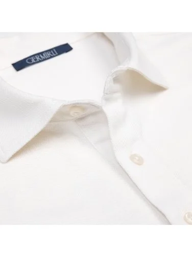 Germirli Kırık Beyaz Piquet Gömlek Yaka Regular Fit Merserize Pamuk İpek Tişört - 2