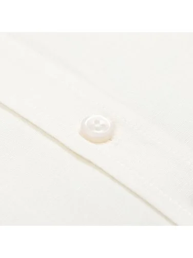 Germirli Krem Rengi Soft Yaka Tailor Fit Kısa Kol Tencel Keten Gömlek - 3