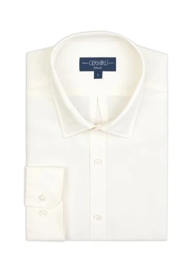 Germirli Krem Rengi Soft Yaka Tailor Fit Tencel Keten Gömlek - 2