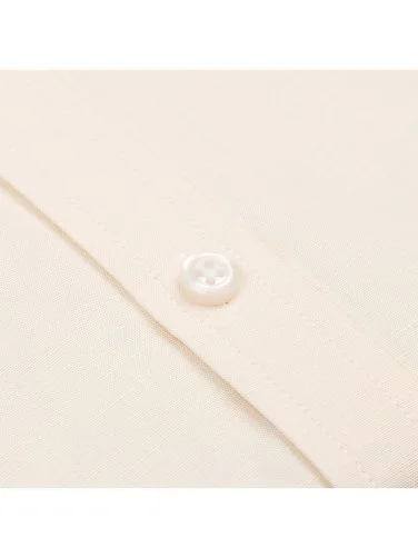 Germirli Krem Rengi Tailor Fit Soft Yaka Lyocell Keten Kısa Kollu Erkek Gömlek - 3