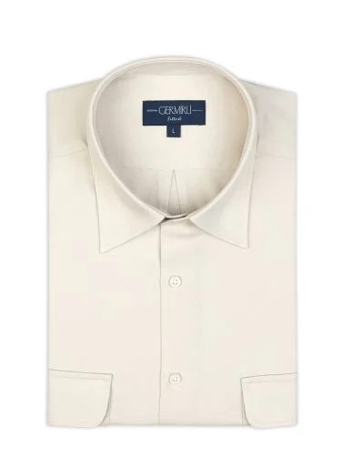 Germirli Kum Beji Rengi Pamuk Tencel Apoletli Kapak Cepli Katlanabilir Kol Merhaba Gömlek - 3