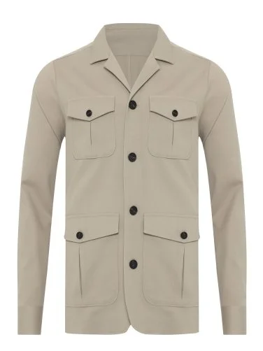 Germirli Kum Beji Rengi Utility Kapak Cepli Pamuklu Ceket Gömlek - 4