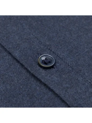 Germirli Lacivert Balıksırtı Desen Albini Pamuk Lyocell Tencel Tailor Fit Flanel Gömlek - 3