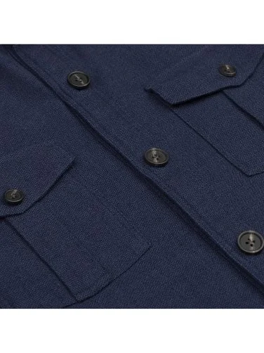 Germirli Lacivert Denim Dokulu Strech Tailor Fit Rahat Kalıp Safari Organik Denim Pamuk Ceket Gömlek - 3