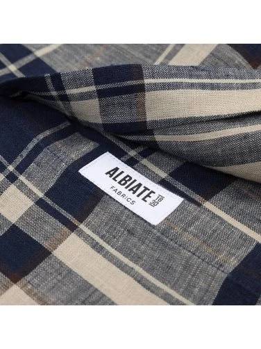 Germirli Lacivert Ekose Desenli Keten Erkek Düğmeli Yaka Gömlek - 4