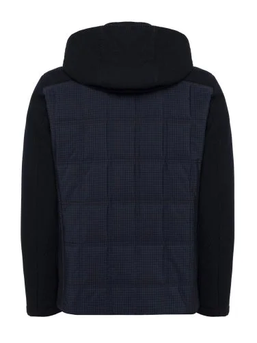 Germirli Lacivert Glencheck Desenli Kapişonlu Triko Kollu Mont - 2