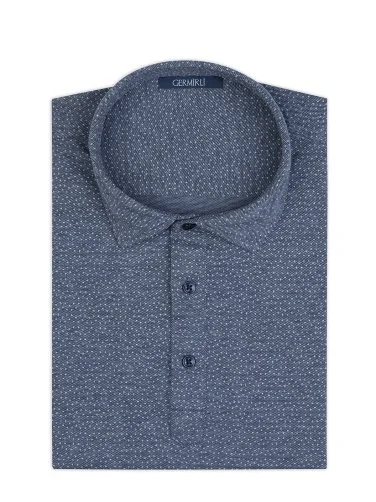 Germirli Lacivert Piquet Desenli Gömlek Yaka Regular Fit Tişört - 2