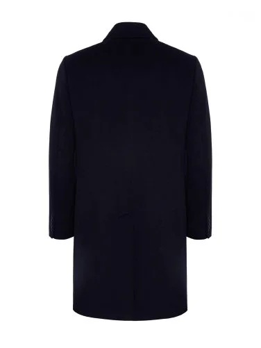 Germirli Lacivert Punto Dikişli Yünlü Palto - 2