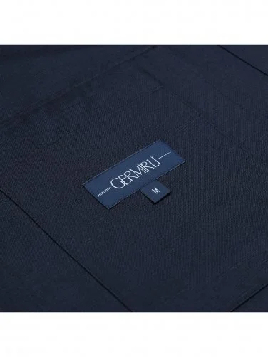 Germirli Lacivert Rengi Kapak Cepli Keten Pamuk Ceket Gömlek - 3