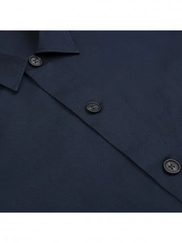 Germirli Lacivert Rengi Kapak Cepli Keten Pamuk Ceket Gömlek - 4