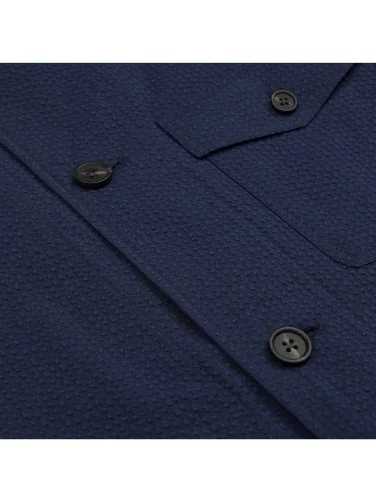 Germirli Lacivert Seersucker Doku Tailor Fit Pamuk Beyoğlu Ceket Gömlek - 2