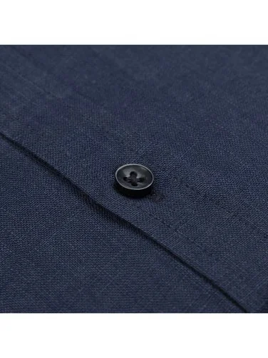 Germirli Lacivert Soft Yaka Tailor Fit Keten Gömlek - 3