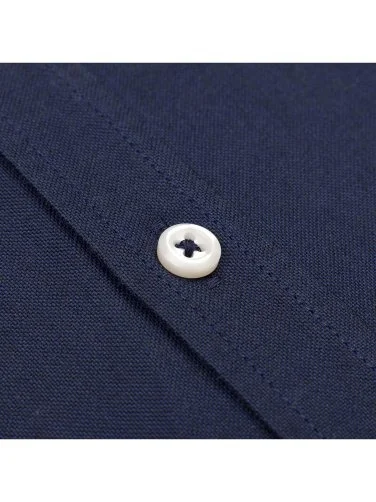 Germirli Lacivert Tailor Fit Rahat Kalıp Düğmeli Yaka Spor Oxford Organik Pamuk Gömlek - 3