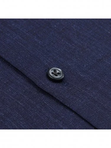 Germirli Lacivert Thomas Mason Non Iron Lapel Yaka Tailor Fit Keten Gömlek - 4
