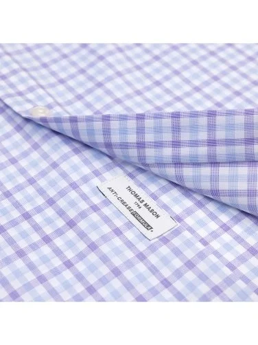 Germirli Lila Mavi Beyaz Kareli Düğmeli Yaka Tailor Fit Journey Non Iron Pamuk Gömlek - 4