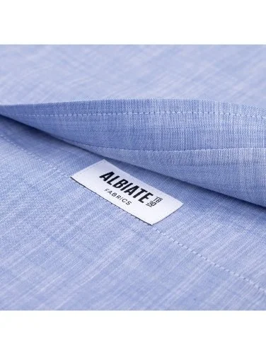 Germirli Mavi Albiate Düğmeli Yaka Tailor Fit İnce Pamuk Gömlek - 4