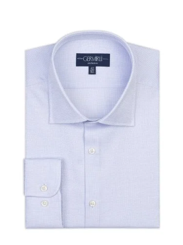 Germirli Mavi Armürlü Doku Exclusive Easy Iron Klasik YakaTailor Fit Pamuk Gömlek - 1