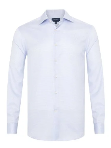 Germirli Mavi Armürlü Doku Exclusive Easy Iron Klasik YakaTailor Fit Pamuk Gömlek - 1