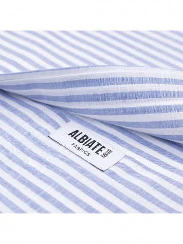 Germirli Mavi Beyaz Çizgili Albiate Düğmeli Yaka Tailor Fit İnce Pamuk Gömlek - 4