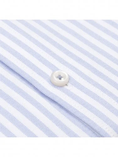 Germirli Mavi Beyaz Çizgili Düğmeli Yaka Cepli Tailor Fit Spor Oxford Gömlek - 3