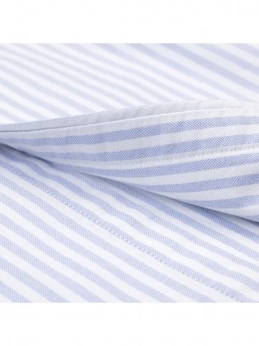 Germirli Mavi Beyaz Çizgili Düğmeli Yaka Cepli Tailor Fit Spor Oxford Gömlek - 4