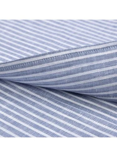 Germirli Mavi Beyaz Çizgili Nevapas Lapel Yaka Keten Gömlek - 4